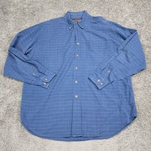 Flyshacker Mens Blue Plaid Cotton Button Down Shirt Large Long Sleeve L